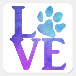 Sticker Carré Love Paw Classic Bleu et violet
