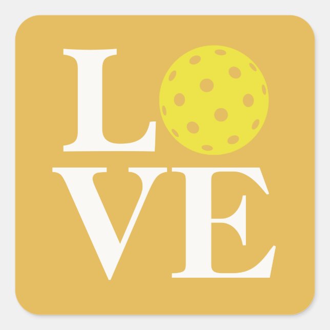 Sticker Carré "LOVE" Pickleball Moutarde Jaune (Devant)