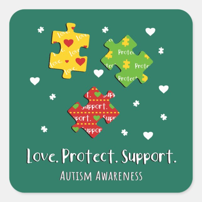 Sticker Carré Love Protect Support Sensibilisation sur l'autisme (Devant)