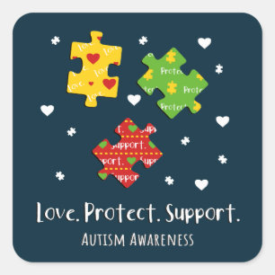 Sticker Carré Love Protect Support Sensibilisation sur l'autisme