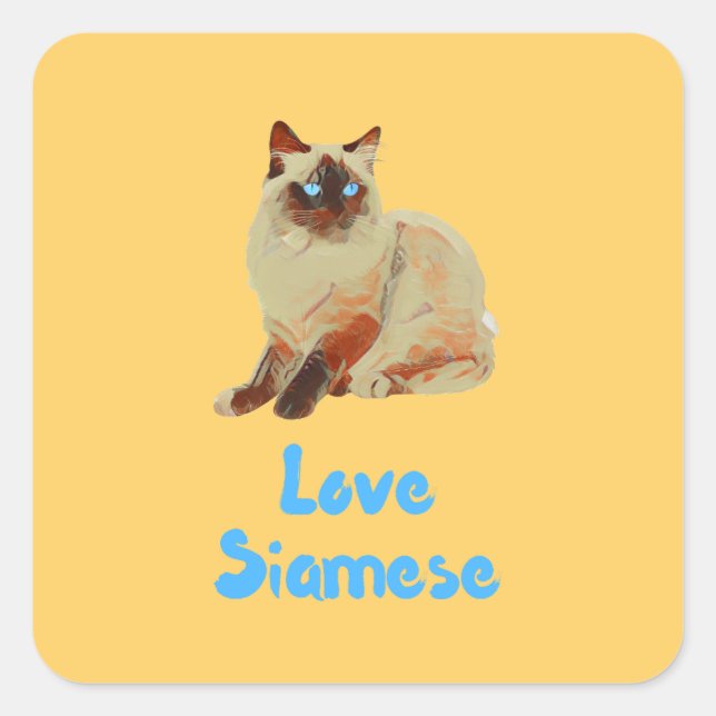 Sticker Carré Love Siamese Cats (Devant)