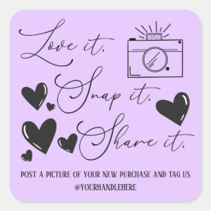 Sticker Carré Love Snap Share Camera Hearts Script Etsy Business
