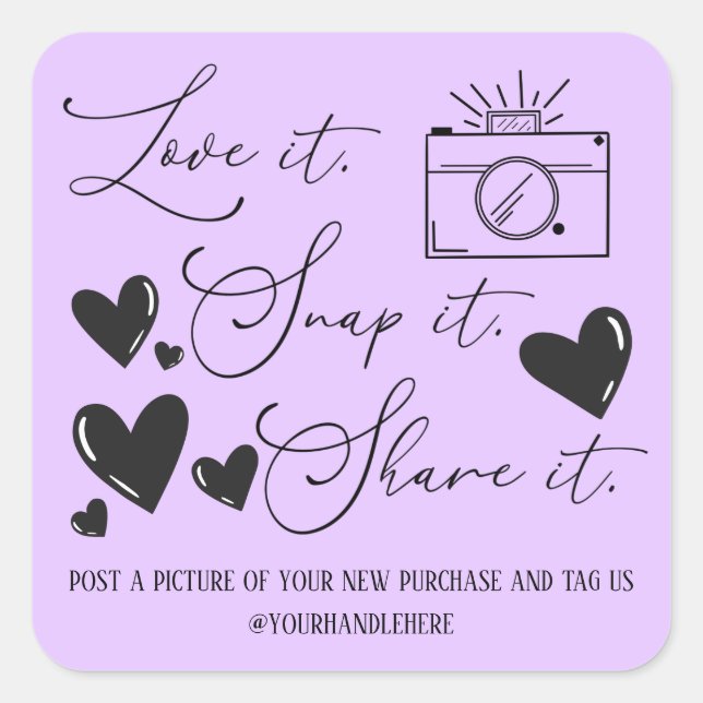 Sticker Carré Love Snap Share Camera Hearts Script Etsy Business (Devant)