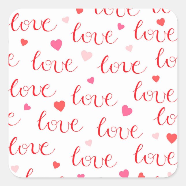Sticker Carré Love Valentine Pink Red Hearts (Devant)