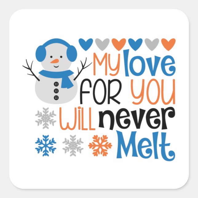 Sticker Carré Love Winter Snowman Hearts Snow Wintry Carré Stic (Devant)
