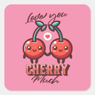 Sticker Carré Love You Cherry Many Kawaii Cherries Valentine