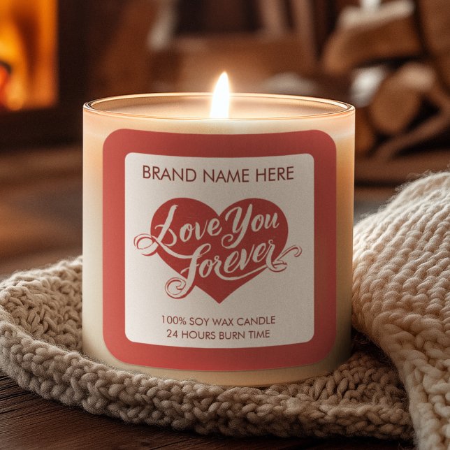 Sticker Carré Love You Forever Valentine’s Day Candle Label (Créateur téléchargé)