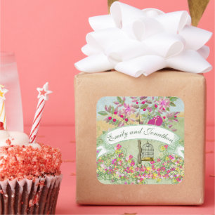 Sticker Carré Lovebirds assis dans un phoque Mariage d'arbre