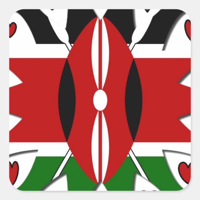 Sticker Carré Lovely Hearts Kenya : Drapeau Art Motif (Devant)