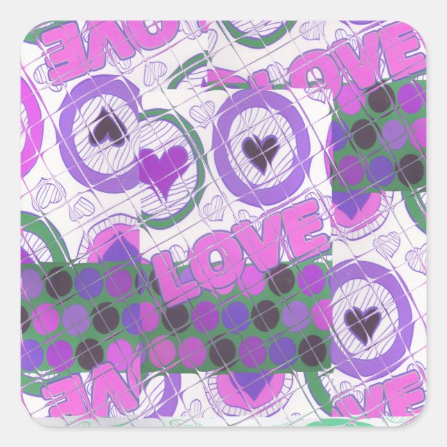 Sticker Carré Lovely Love Heart Motif Art Imprimer (Devant)