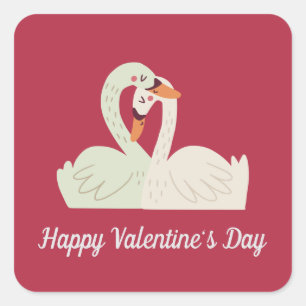 Sticker Carré Lovely Swan Couple Valentine   Sceau à coller