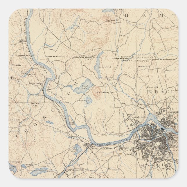 Sticker Carré Lowell, Massachusetts (Devant)