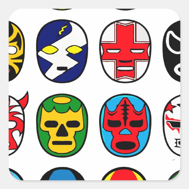 Sticker Carré Lucha Libre Luchador Masques de lutte mexicaine (Devant)