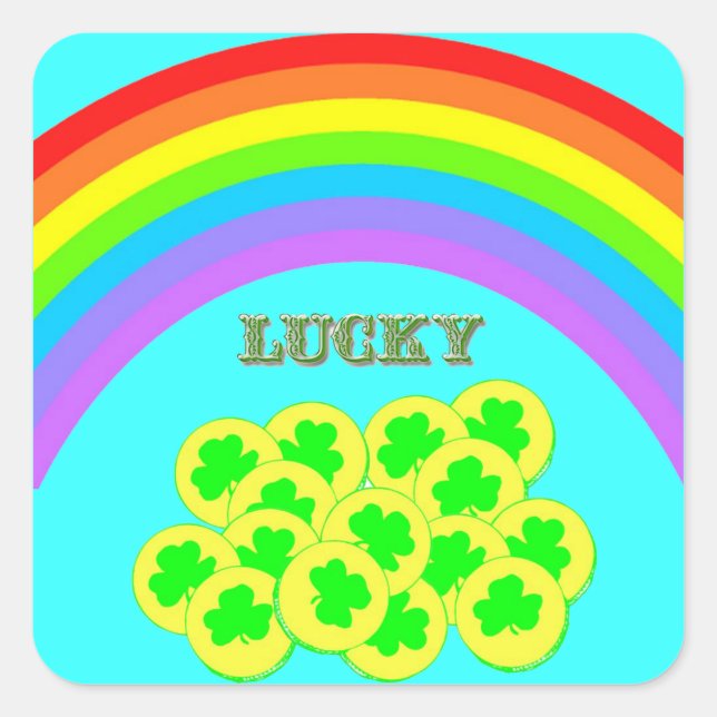 Sticker Carré Lucky avec Rainbows, Gold et Shamrock (Devant)