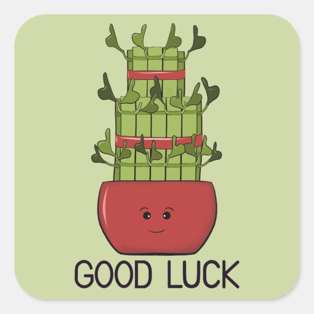 Sticker Carré Lucky Bamboo Plant with Greeting (Devant)