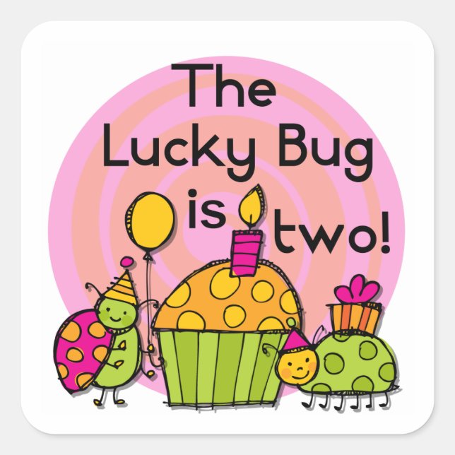 Sticker Carré Lucky Bug Cupcake 2e Anniversaire T-shirts et cade (Devant)