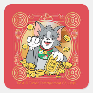 Sticker Carré Lucky Cat Jerry Avec Sycees Or