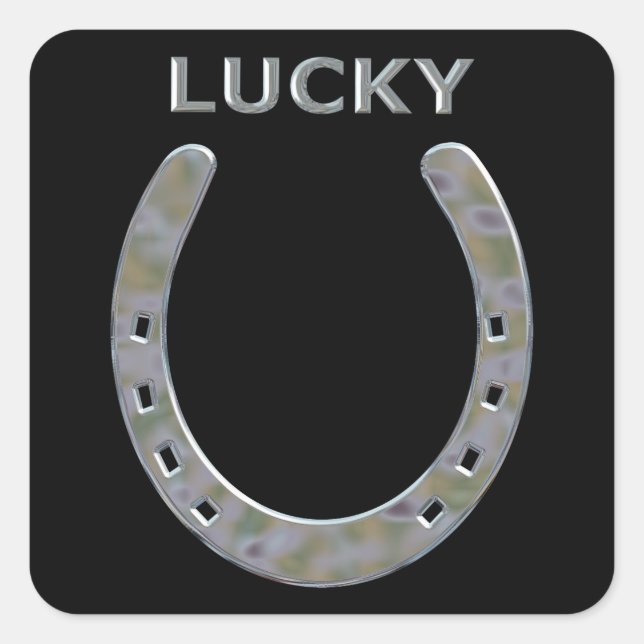 Sticker Carré Lucky Horseshoe en argent (Devant)
