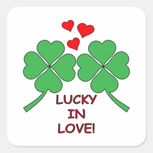 Sticker Carré Lucky In Love Hearts Clover (Devant)