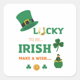 Sticker Carré Lucky irish fait un voeu
