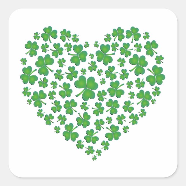 Sticker Carré Lucky Irish Shamrock Heart (Devant)