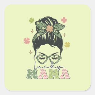 Sticker Carré Lucky Mama - Messy Bun - Clover St. Patrick