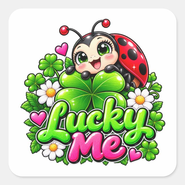 Sticker Carré Lucky Me Ladybug Clover (Devant)