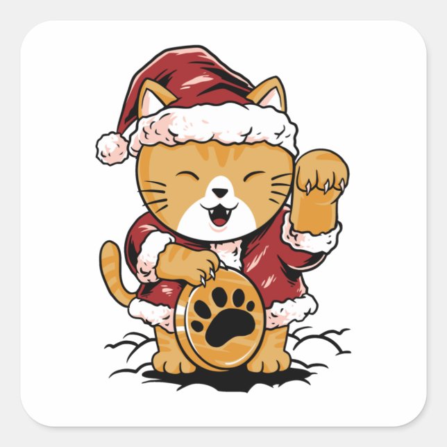 Sticker Carré Lucky Meow (Devant)