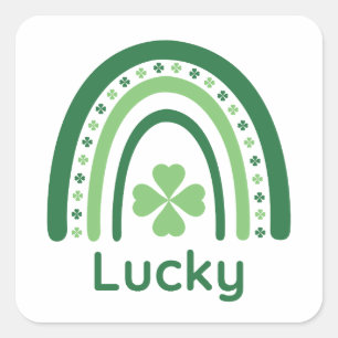 Sticker Carré Lucky Nom Clover Boho Rainbow