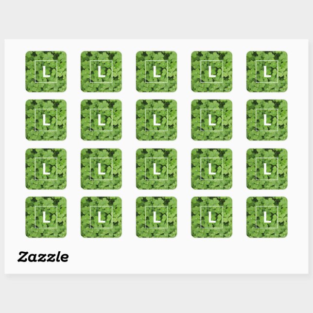 Sticker Carré Lucky trèfle monogramme, vert carré medow (Feuille)