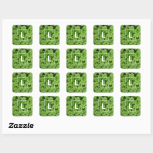 Sticker Carré Lucky trèfle monogramme, vert carré medow