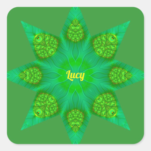 Sticker Carré LUCY ~ WOW ! Conception fractale octogonale Green  (Devant)
