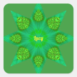 Sticker Carré LUCY ~ WOW ! Conception fractale octogonale Green