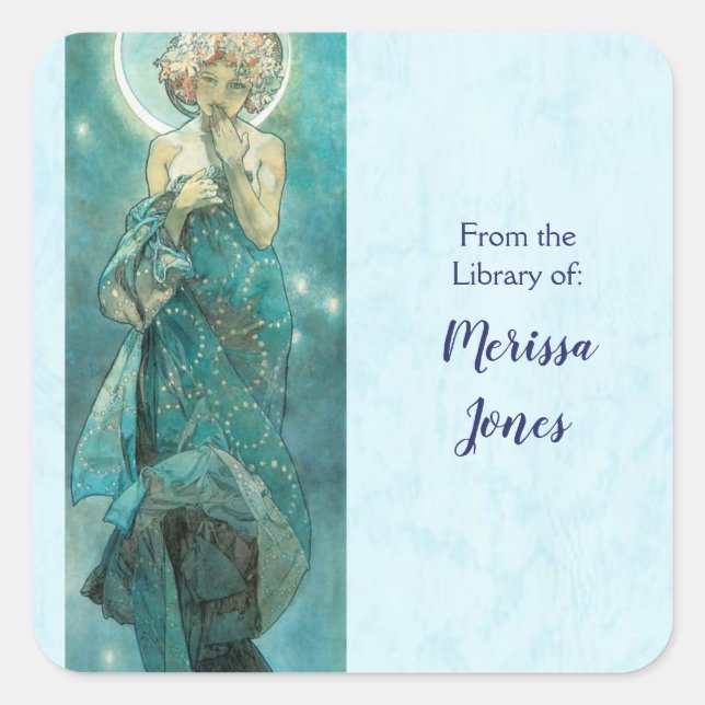 Sticker Carré Lumière de la lune par Alphonse Mucha (Devant)