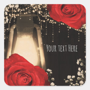 Sticker Carré Lumière de Lanterne Rustique Rouge Éclatant Roses 