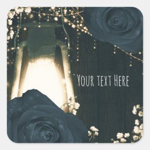 Sticker Carré Lumière Lanterne Rustique Bleu Clair Roses Noires 
