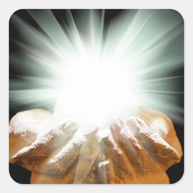 Sticker Carré Lumière spirituelle dans les mains bouchées (Devant)
