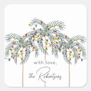 Sticker Carré Lumières de Noël sur palmiers Bâton Carré personna