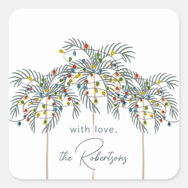 Sticker Carré Lumières de Noël sur palmiers Bâton Carré personna (Devant)