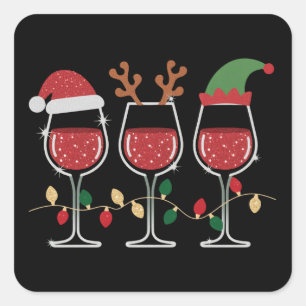 Sticker Carré Lumières de Noël Verre à Vin Noël Fêtes Boire