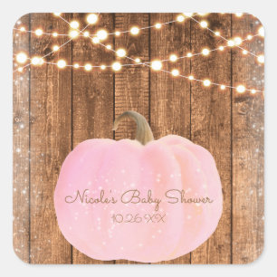 Sticker Carré Lumières en Bois Rustique Automne Citrouille Étinc