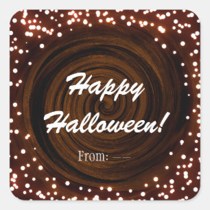 Sticker Carré Lumières Halloween noires et orange, décoration de