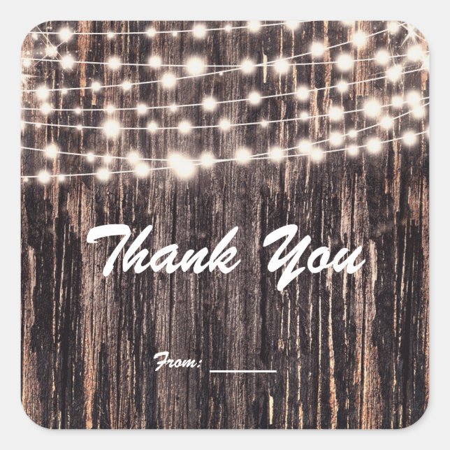 Sticker Carré Lumières rustiques d'écorce de bois et de guirland (Devant)