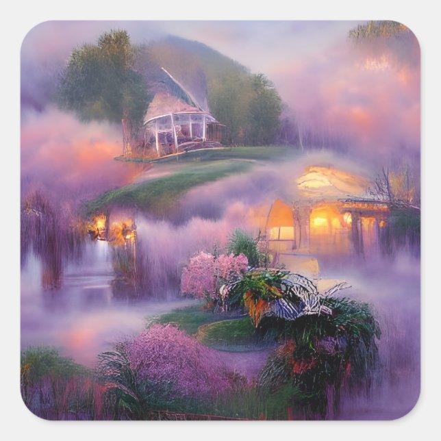 Sticker Carré Luminosité du chalet à la Wisteria au coucher du s (Devant)