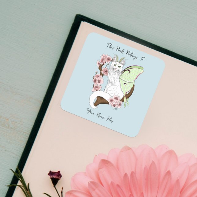 Sticker Carré Luna Moth Moth Blanc Chat Vert (Créateur téléchargé)