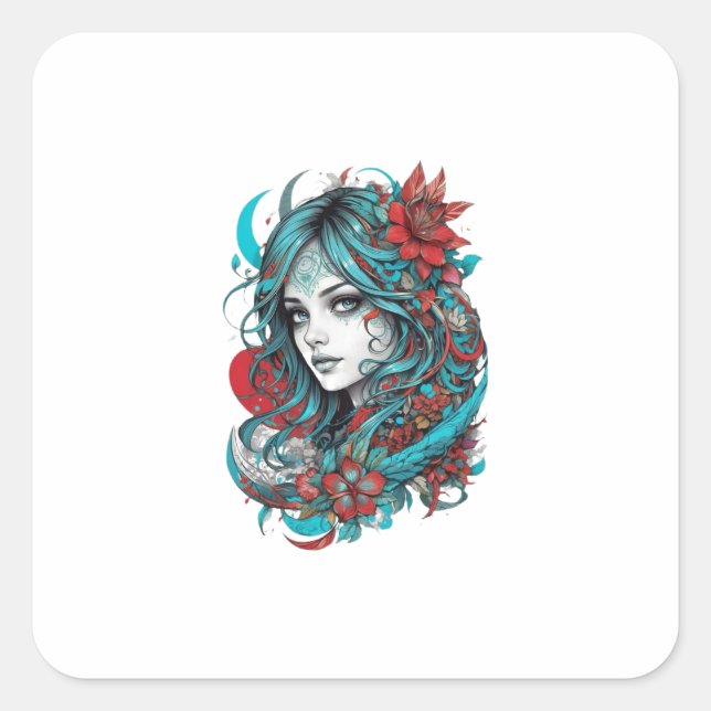 Sticker Carré Lunar Blossom Reverie Turquoise Moonchild Crimson  (Devant)