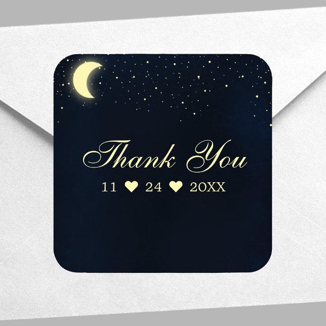 Sticker Carré Lune Céleste Étoiles Bleu Minuit Merci (Créateur téléchargé)
