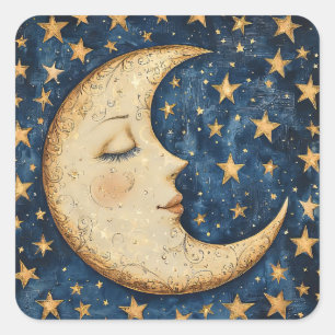 Sticker Carré Lune céleste folksy