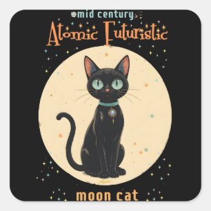 Sticker Carré Lune de chat noir atomique futuriste avec texte