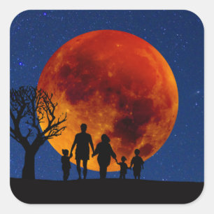 Sticker Carré Lune de sang Lunaire Famille Eclipse